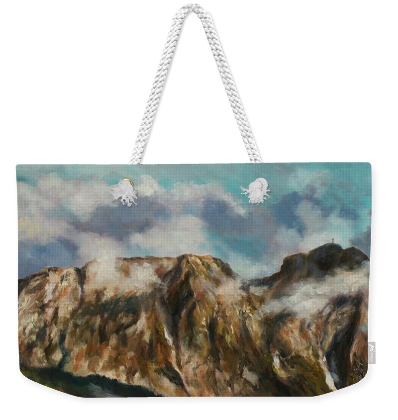 Tatry Weekender Tote Bag featuring the painting Tatry Mountains- Giewont by Luke Karcz
