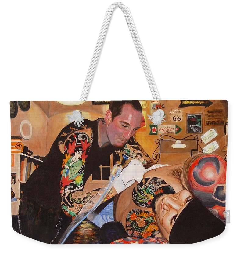 Portrait Weekender Tote Bag featuring the painting Tattoo Artist by Quwatha Valentine
