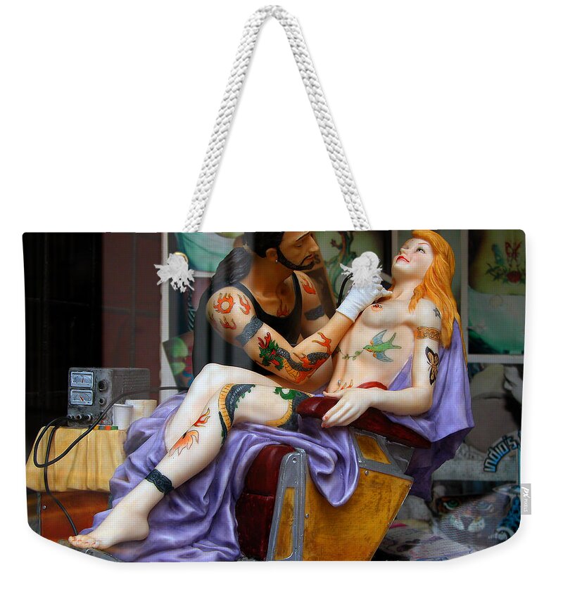 Tattoo Weekender Tote Bag featuring the photograph Tattoo Parlor by Harry Spitz