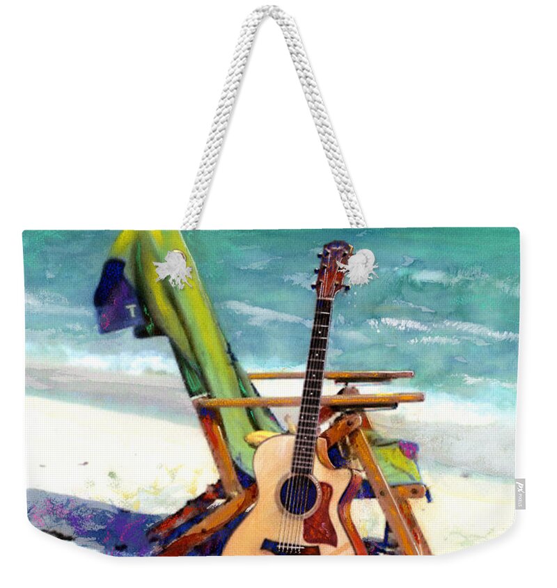 Guitar Paintings Weekender Tote Bag featuring the painting Taylor at the Beach by Andrew King