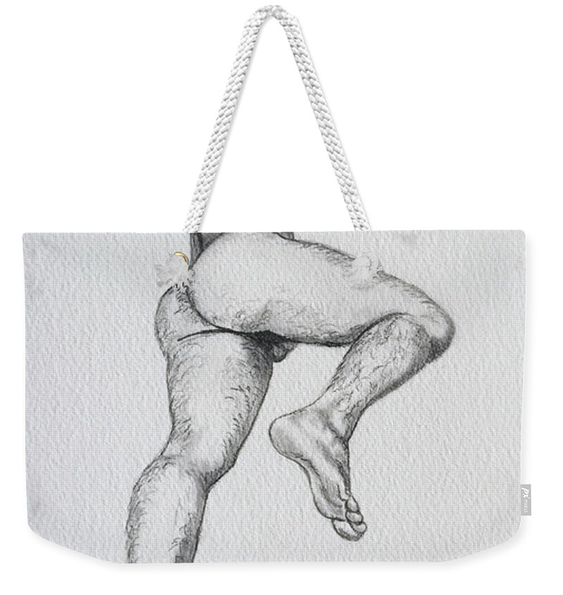 Nude Male Weekender Tote Bag featuring the drawing Taylor by Marc DeBauch