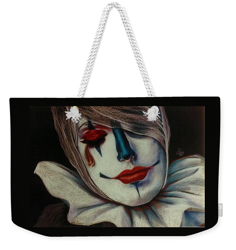 Clown Weekender Tote Bag featuring the drawing Tear by Barbara Keith
