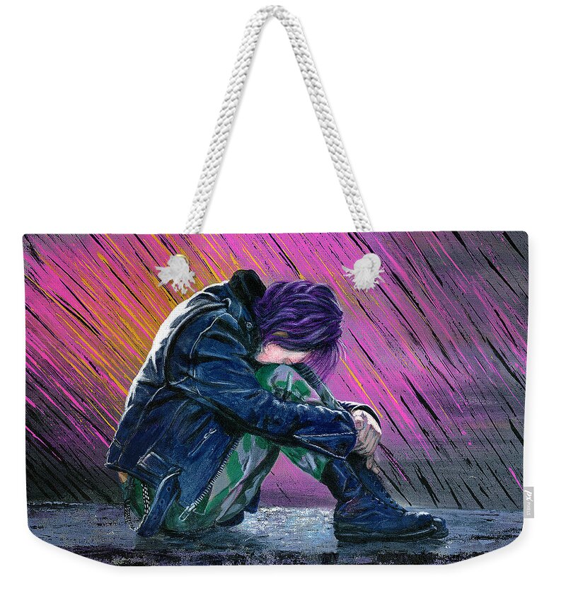 Portrait Weekender Tote Bag featuring the painting Tears in the Rain by Matthew Mezo