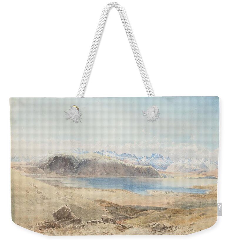 Tekapo Lake. Weekender Tote Bag featuring the painting Tekapo Lake., 1866, by Nicholas Chevalier. by Celestial Images