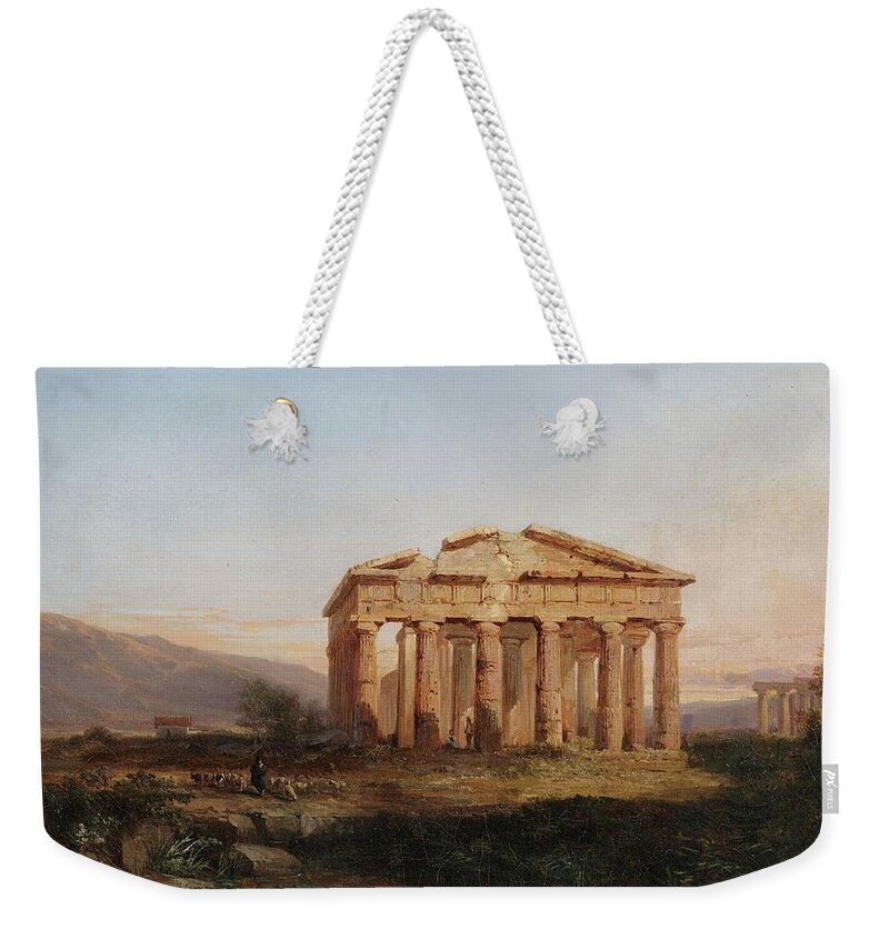 Temple Weekender Tote Bag featuring the painting Temples of Paestum by Jules Louis Philippe Coignet
