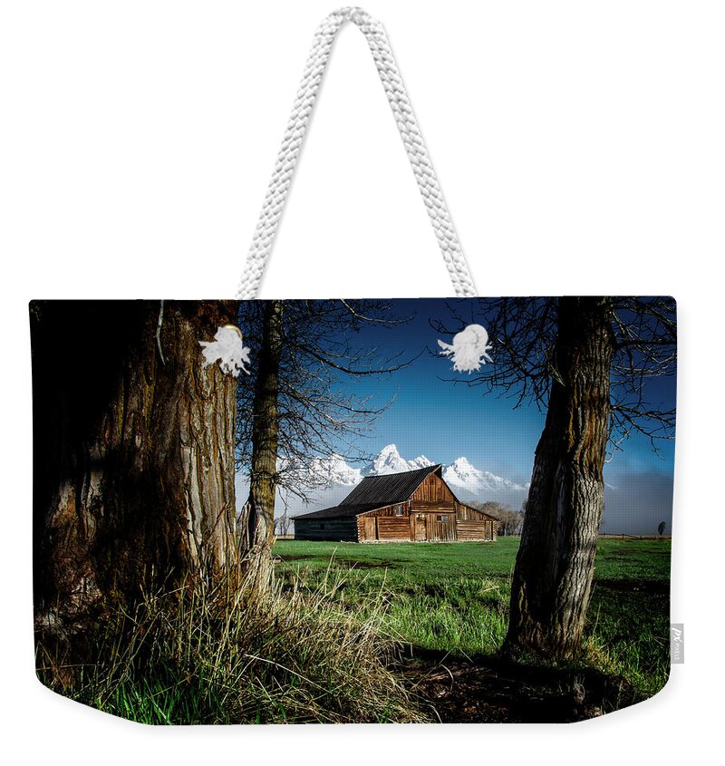 Tetons Weekender Tote Bag featuring the photograph Tetons and Moulton Barn by Scott Read