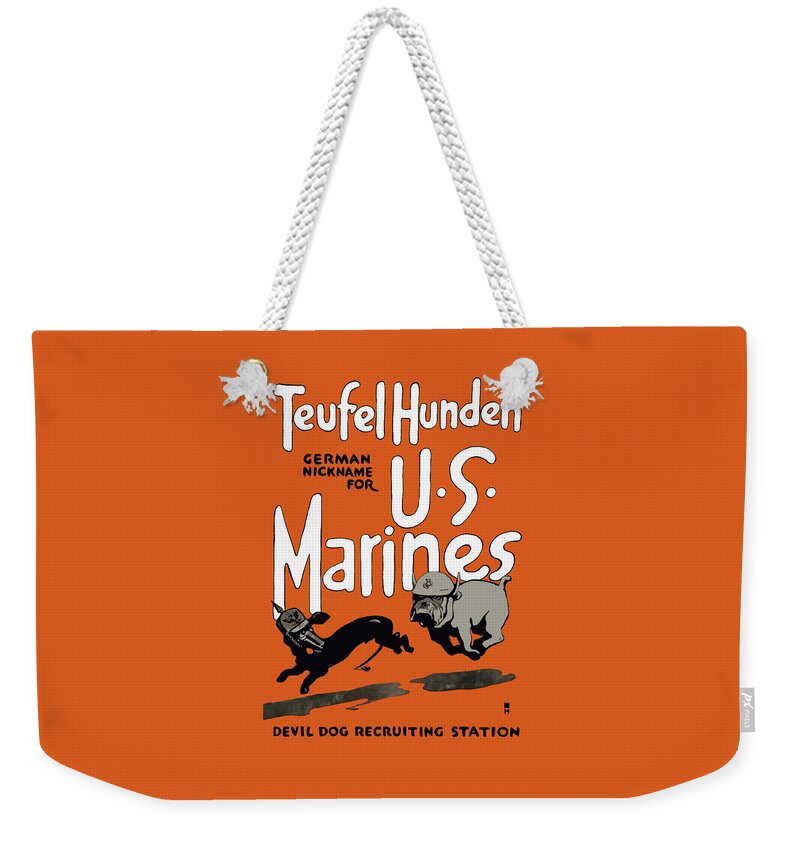 Marine Corps Weekender Tote Bag featuring the painting Teufel Hunden - German Nickname For US Marines by War Is Hell Store