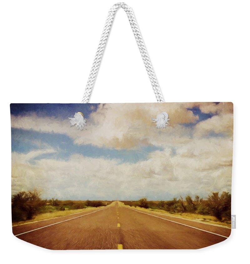 Scott Norris Photography Weekender Tote Bag featuring the photograph Texas Highway by Scott Norris