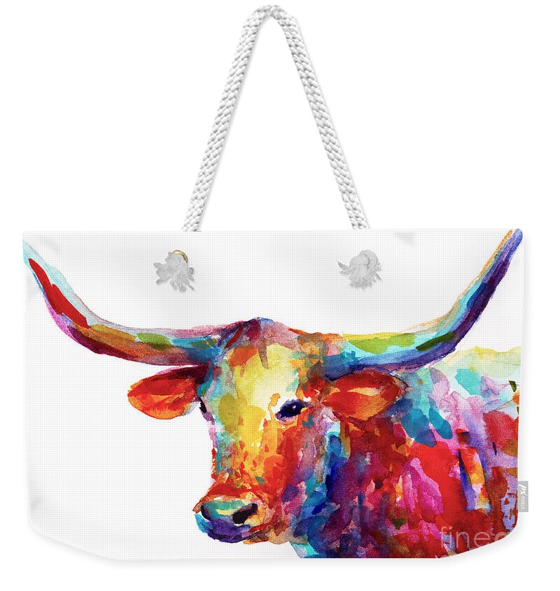 Long Horn Weekender Tote Bag featuring the painting Texas Longhorn art by Svetlana Novikova