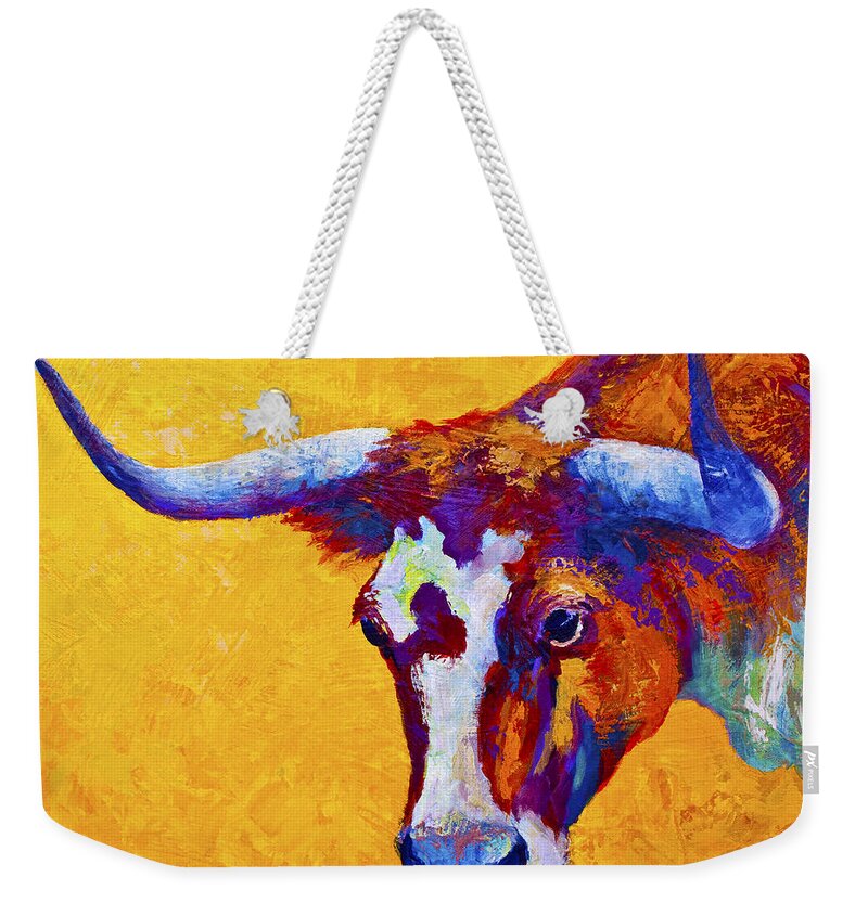 Longhorn Weekender Tote Bag featuring the painting Texas Longhorn Cow Study by Marion Rose