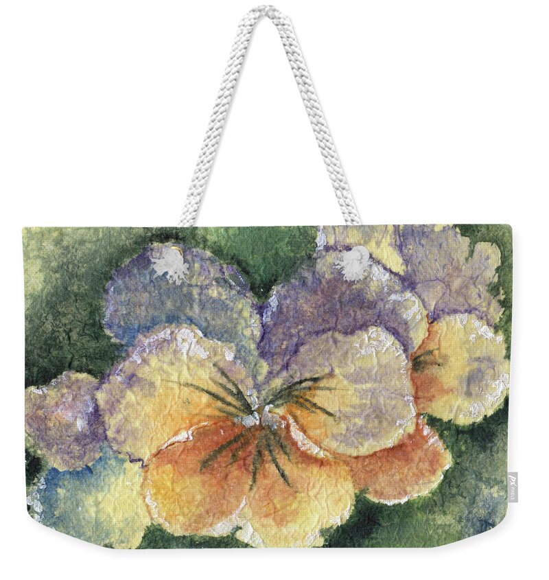 Pansy Weekender Tote Bag featuring the painting Textured Pansy by Marsha Elliott