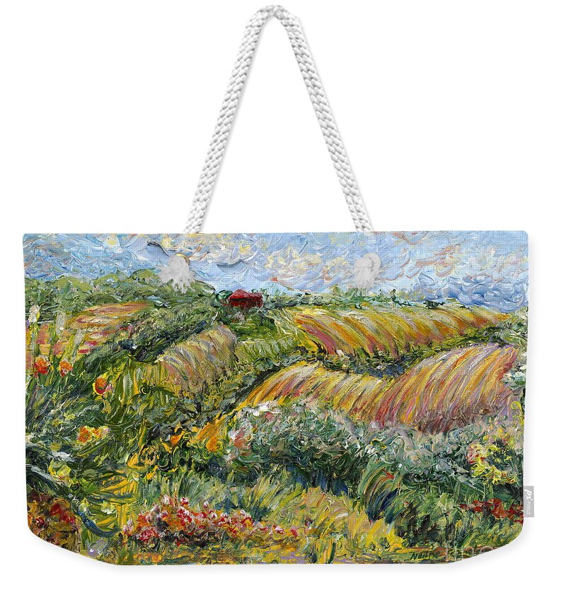 Texture Weekender Tote Bag featuring the painting Textured Tuscan Hills by Nadine Rippelmeyer