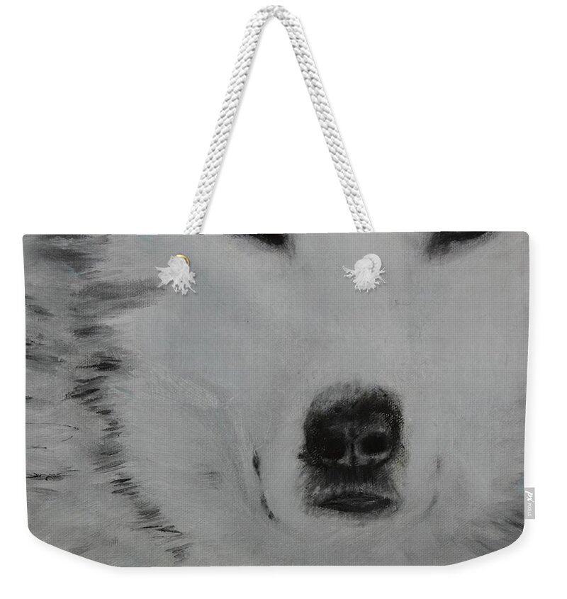 Wolfs Weekender Tote Bag featuring the painting The Stare by Neslihan Ergul Colley