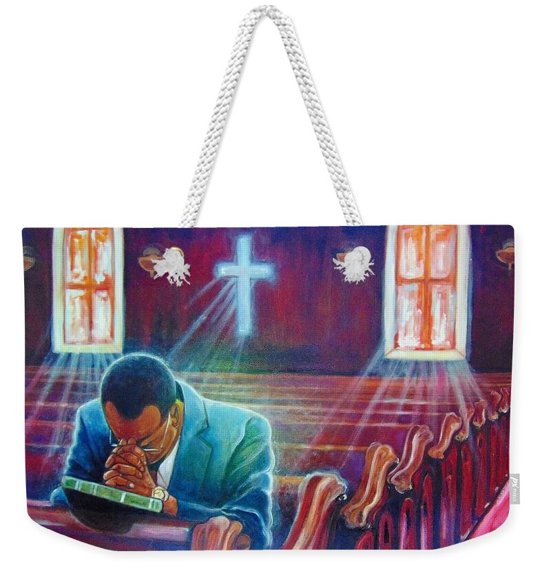 Religious Art Weekender Tote Bag featuring the painting thank you GOD by Emery Franklin