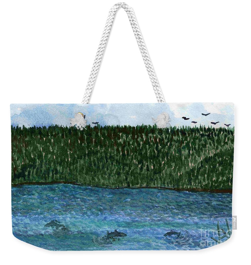 Water Weekender Tote Bag featuring the painting That Be Fish by Victor Vosen