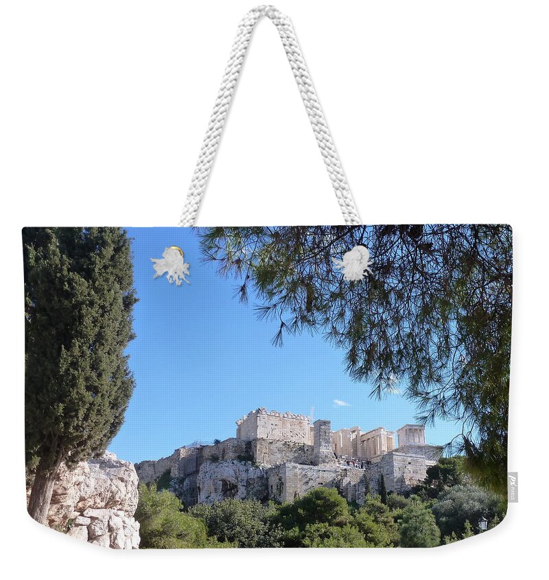 Green Weekender Tote Bag featuring the photograph The Acropolis by Constance DRESCHER
