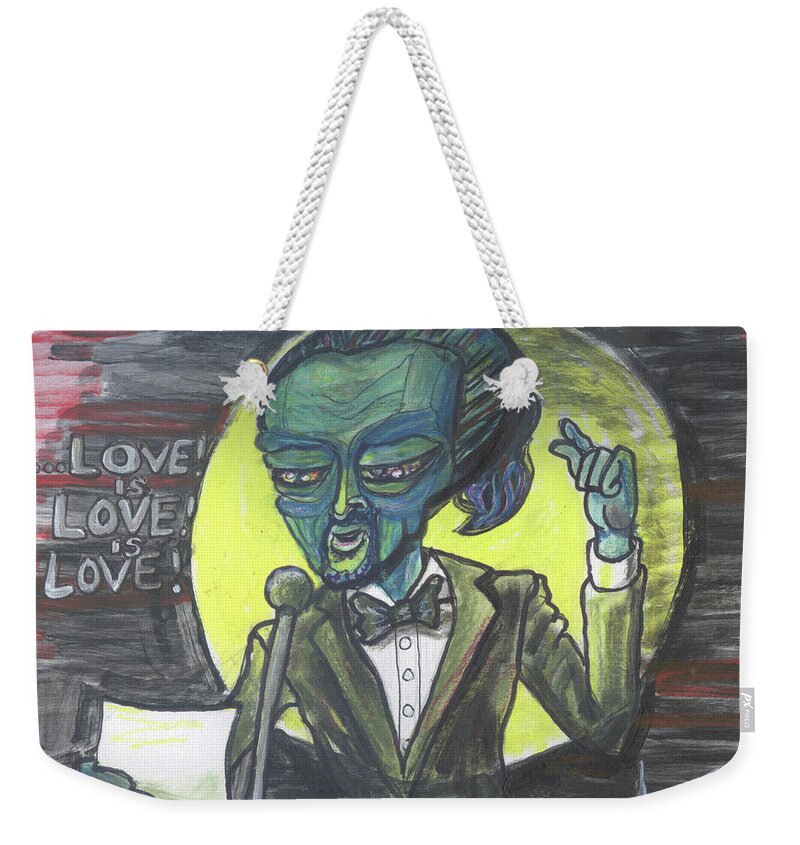 Lin-manuel Miranda Weekender Tote Bag featuring the drawing The alien Lin-Manuel Miranda by Similar Alien