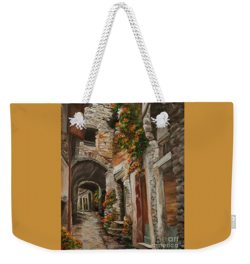 Italy Street Painting Weekender Tote Bag featuring the painting The Alleyway by Charlotte Blanchard