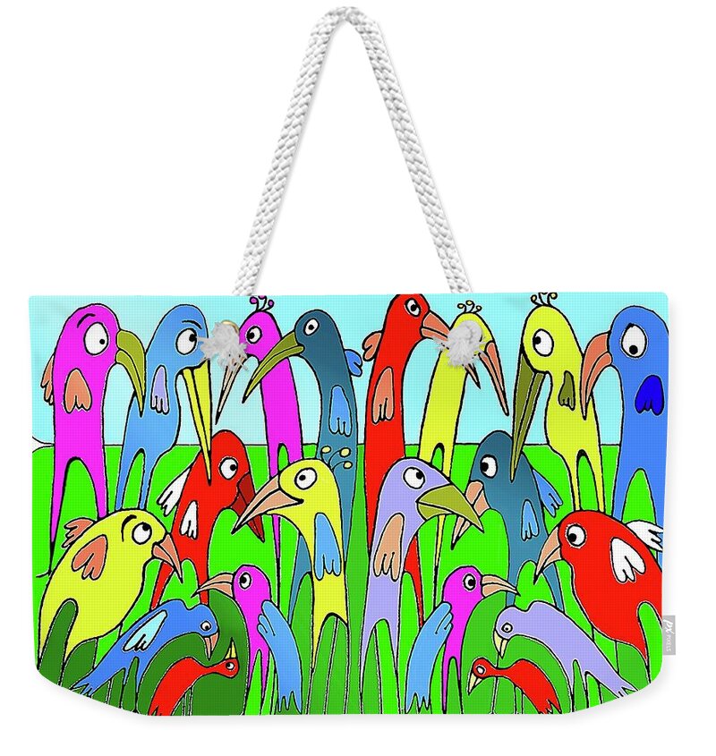 Birds Weekender Tote Bag featuring the painting The Annual General Meeting by Hartmut Jager