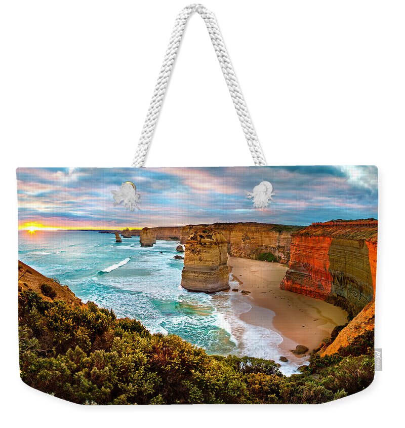 12 Apostles Weekender Tote Bag featuring the photograph The Apostles Sunset by Az Jackson
