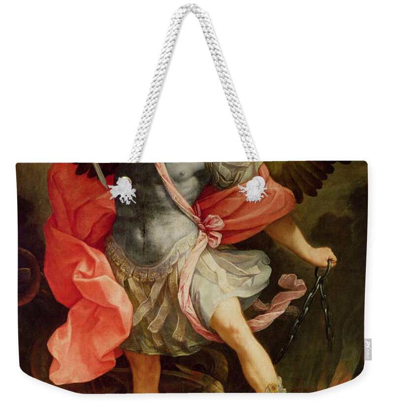 The Weekender Tote Bag featuring the painting The Archangel Michael defeating Satan by Guido Reni