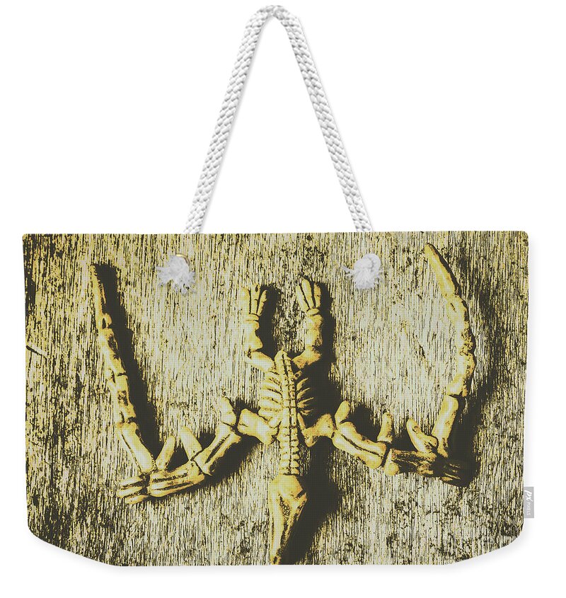 Skeleton Weekender Tote Bag featuring the photograph The art of dinosaur birds by Jorgo Photography