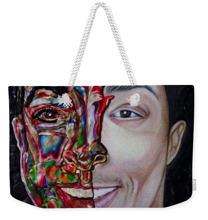 Portrait Weekender Tote Bag featuring the mixed media The Artist Within by Deborah Stanley
