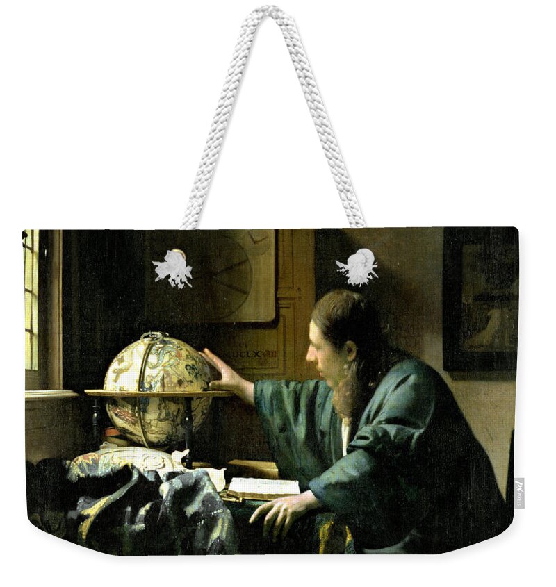 Jan Vermeer Weekender Tote Bag featuring the painting The Astronomer by Jan Vermeer