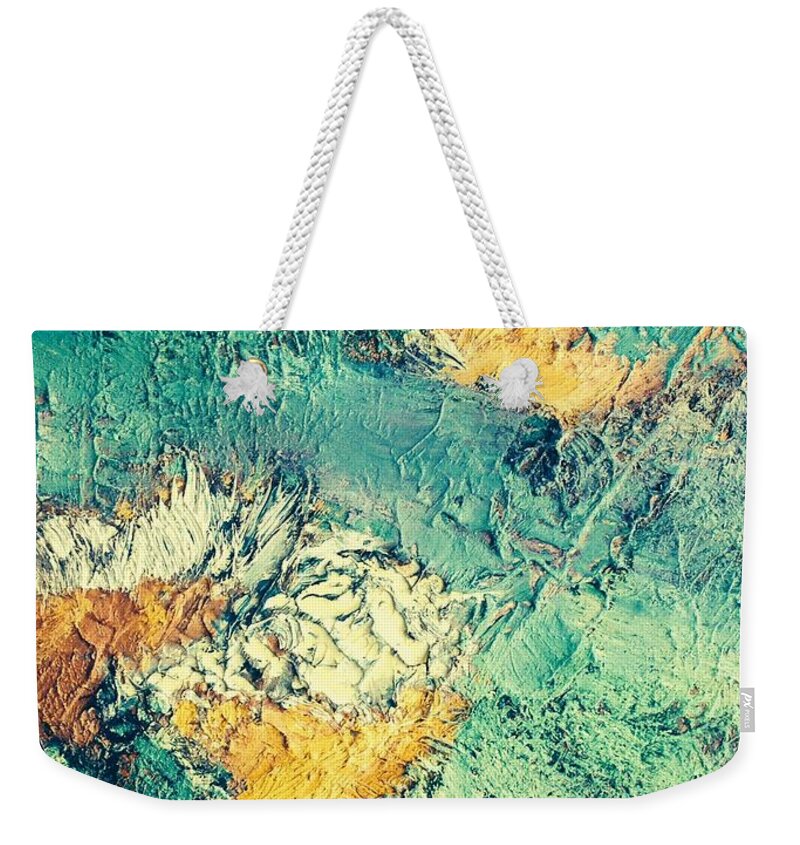 Contemporary Abstract Weekender Tote Bag featuring the painting The Way It Would Be If It Were by Dennis Ellman
