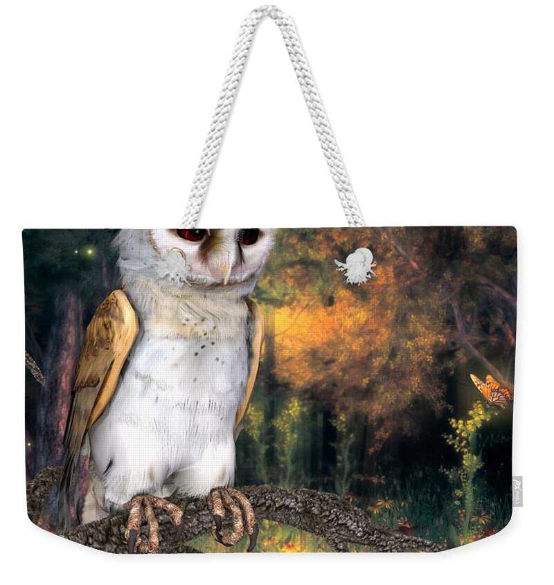 The Barn Owl Weekender Tote Bag featuring the digital art The Barn Owl by John Junek