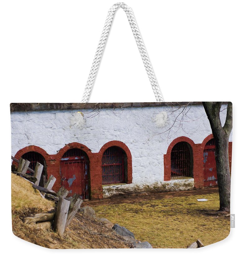 Marblehead Massachusetts Weekender Tote Bag featuring the photograph The barracks at Fort Sewall Marblehead by Jeff Folger