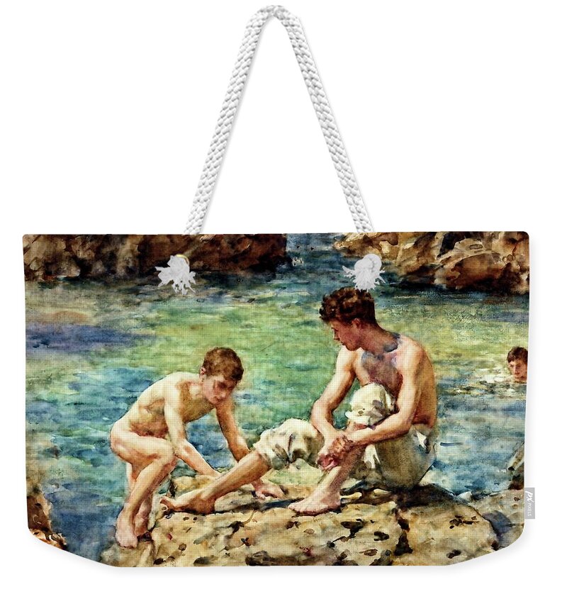 Bathers Weekender Tote Bag featuring the painting The Bathers of 1922 by Henry Scott Tuke