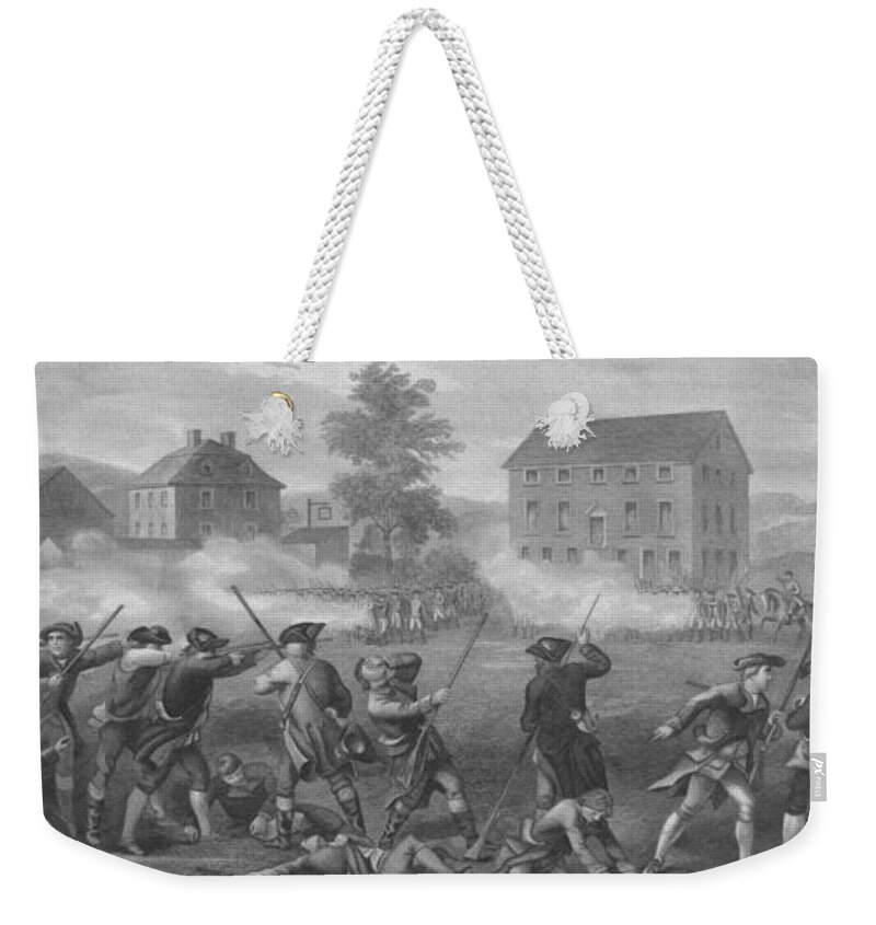 Minutemen Weekender Tote Bag featuring the drawing The Battle of Lexington by War Is Hell Store