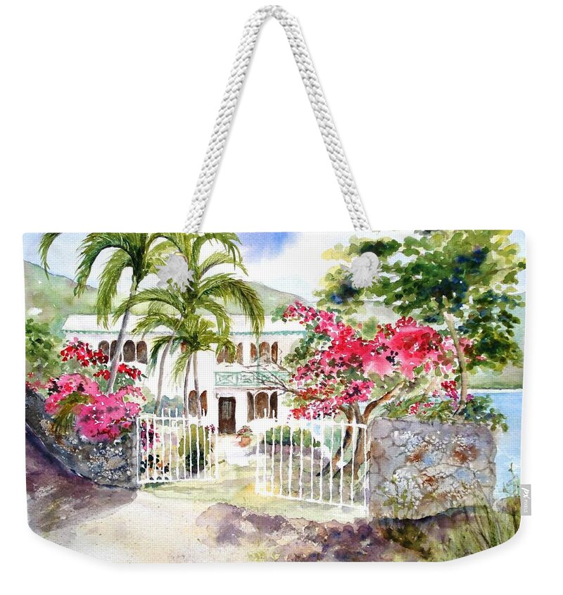 Caribbean Weekender Tote Bag featuring the painting The Beach House by Diane Kirk