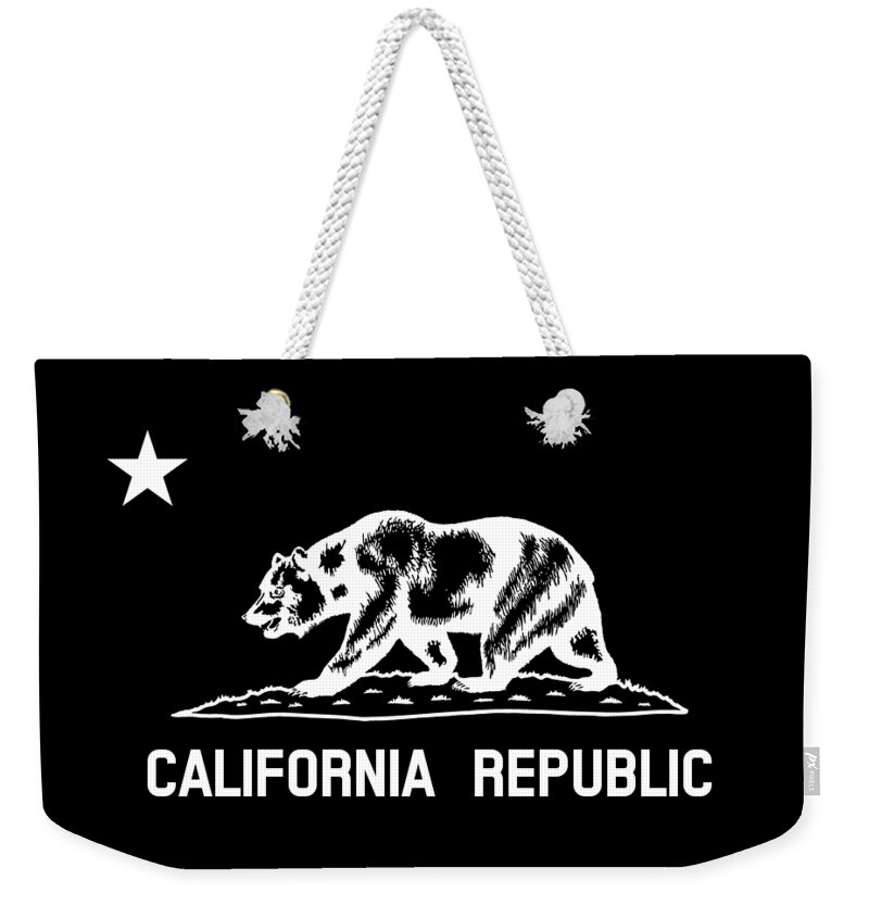 Bear Flag Weekender Tote Bag featuring the mixed media The Bear Flag - Black and White by War Is Hell Store