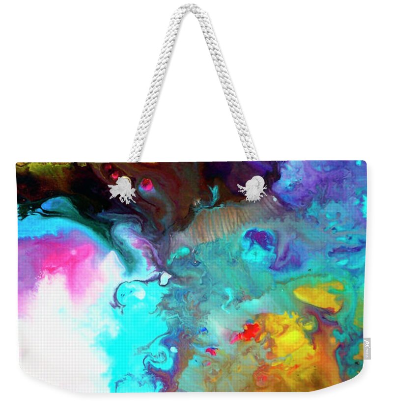 Fluid Art Weekender Tote Bag featuring the painting The Beauty of Spring, Canvas Three by Sally Trace