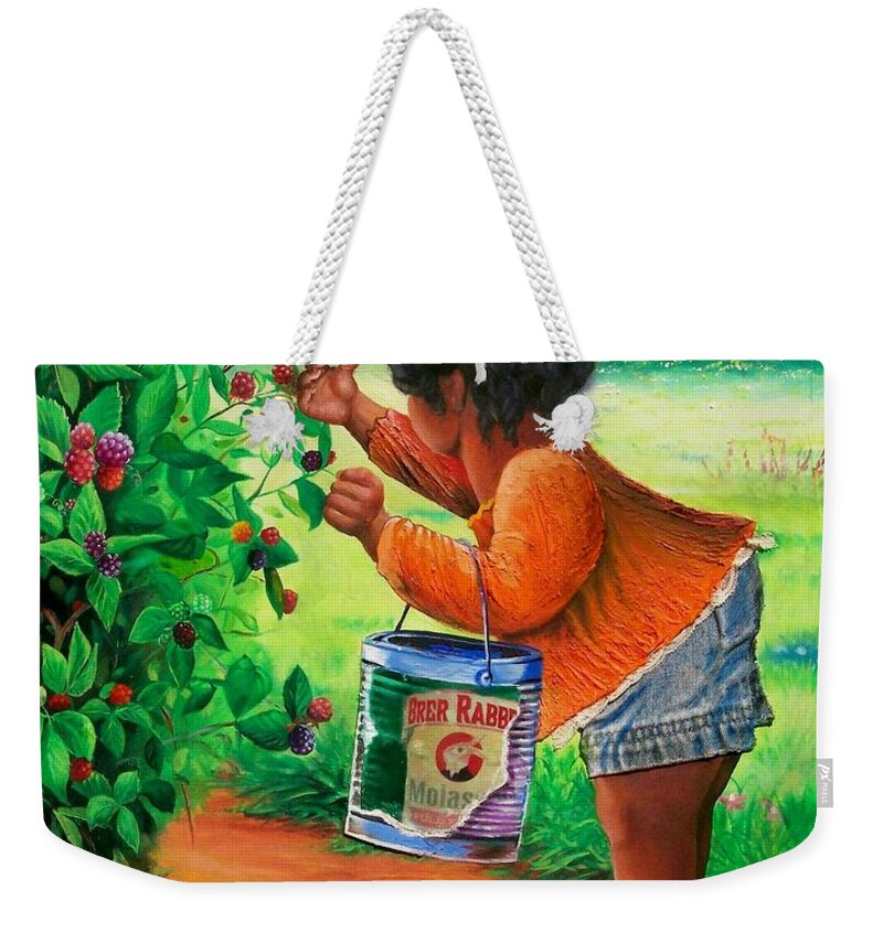 Berry Weekender Tote Bag featuring the painting The Berry Girl by Arthur Covington