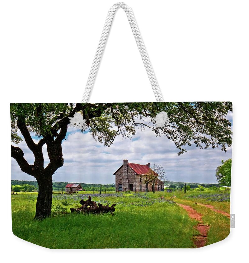 Bluebonnets Weekender Tote Bag featuring the photograph The Bluebonnet House by Linda Unger