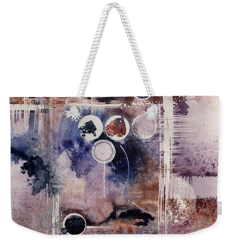 An Original Abstract Painting On Yupo Paper Weekender Tote Bag featuring the painting The Blues by Monte Toon