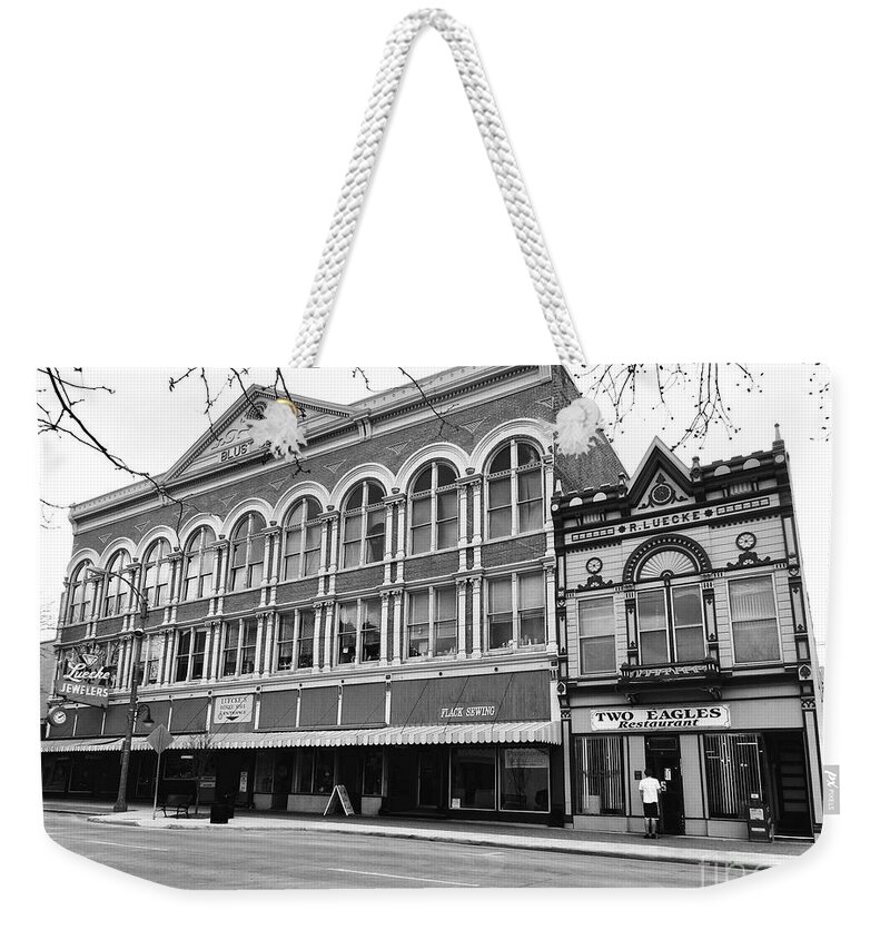 The Blust Building Weekender Tote Bag featuring the photograph The Blust Building of Freeport, IL by Rachel Morrison