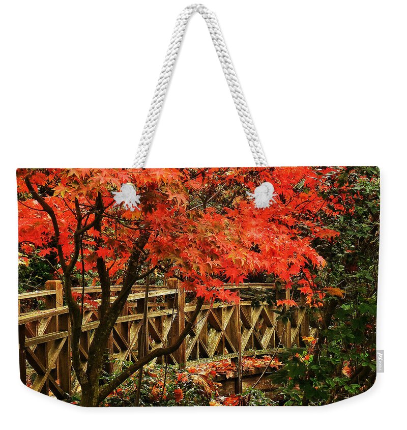 Connie Handscomb Weekender Tote Bag featuring the photograph The Bridge In The Park by Connie Handscomb