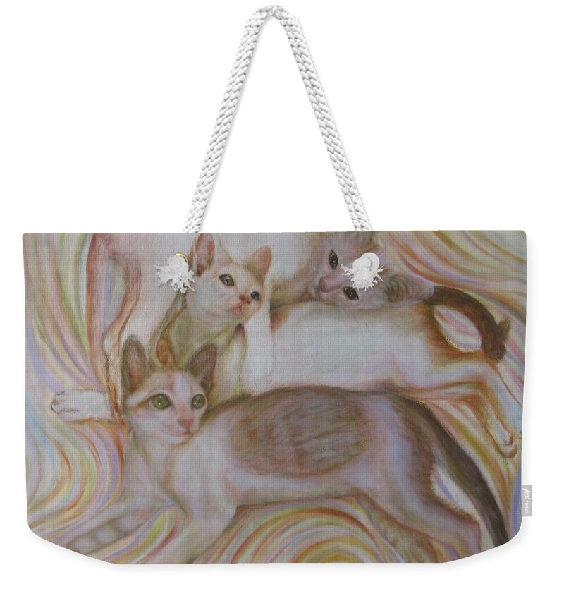 Cat Weekender Tote Bag featuring the painting The Brothers by Sukalya Chearanantana