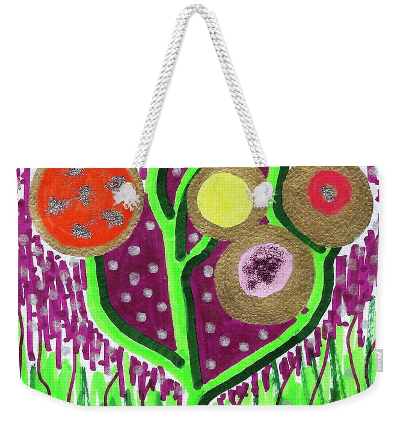 Original Drawing Weekender Tote Bag featuring the drawing The Button Ball Tree by Susan Schanerman