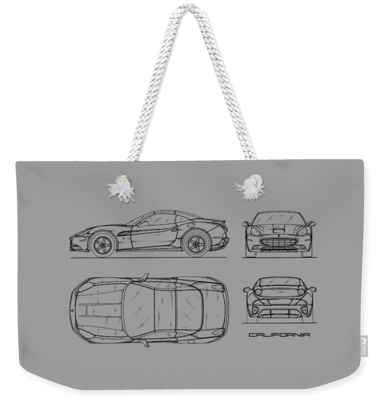 Ferrari California Weekender Tote Bag featuring the photograph The California Blueprint - White by Mark Rogan