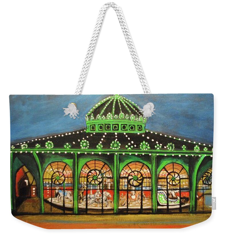 Asbury Park Weekender Tote Bag featuring the painting The Carousel of Asbury Park by Patricia Arroyo