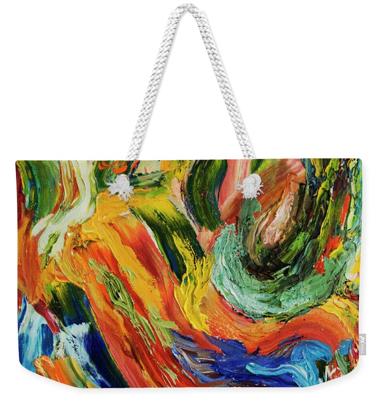 Abstract Weekender Tote Bag featuring the painting The Cat Tore Up The House by Tommy Midyette