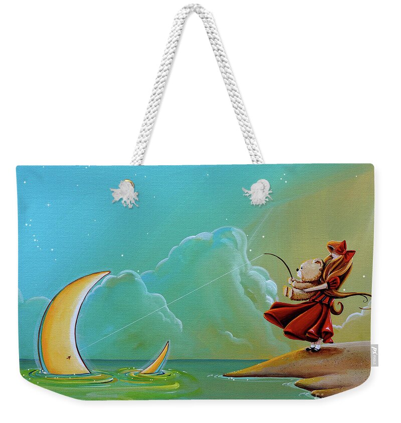 Moon Weekender Tote Bag featuring the painting The Catch by Cindy Thornton