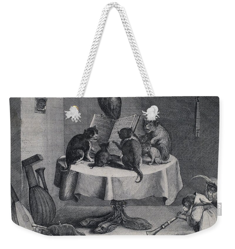 Coryn Boel After David Teniers The Younger Weekender Tote Bag featuring the drawing The Cat's Concert by Coryn Boel after David Teniers the Younger