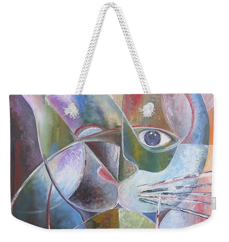 The Cat's Eye Weekender Tote Bag featuring the painting The Cat's Eye by Obi-Tabot Tabe