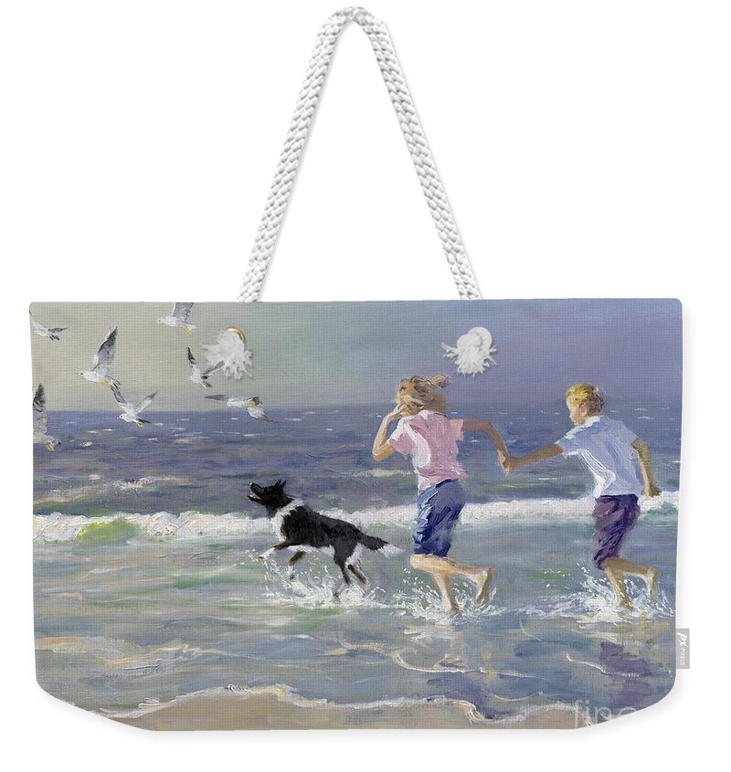 Seaside; Children Weekender Tote Bag featuring the painting The Chase by William Ireland